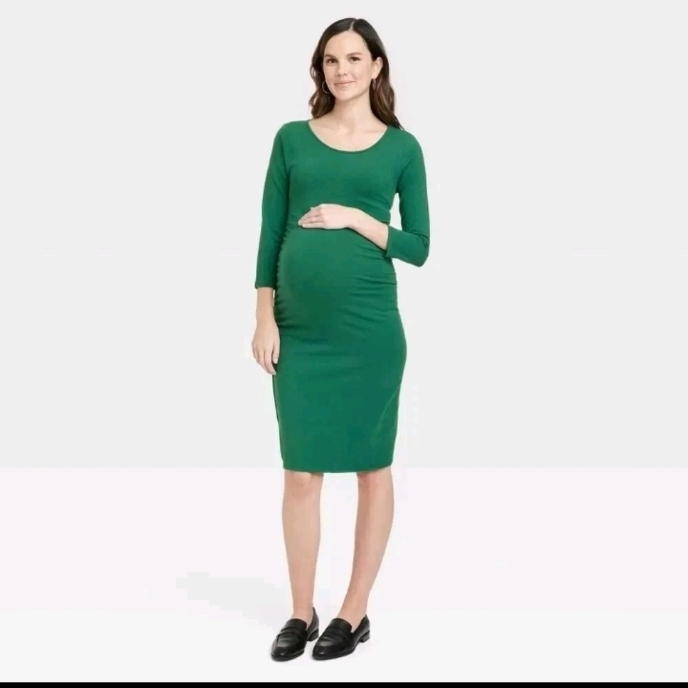Isabel Maternity  Women's 3/4 Sleeve T-Shirt Maternity Dress Green Size M